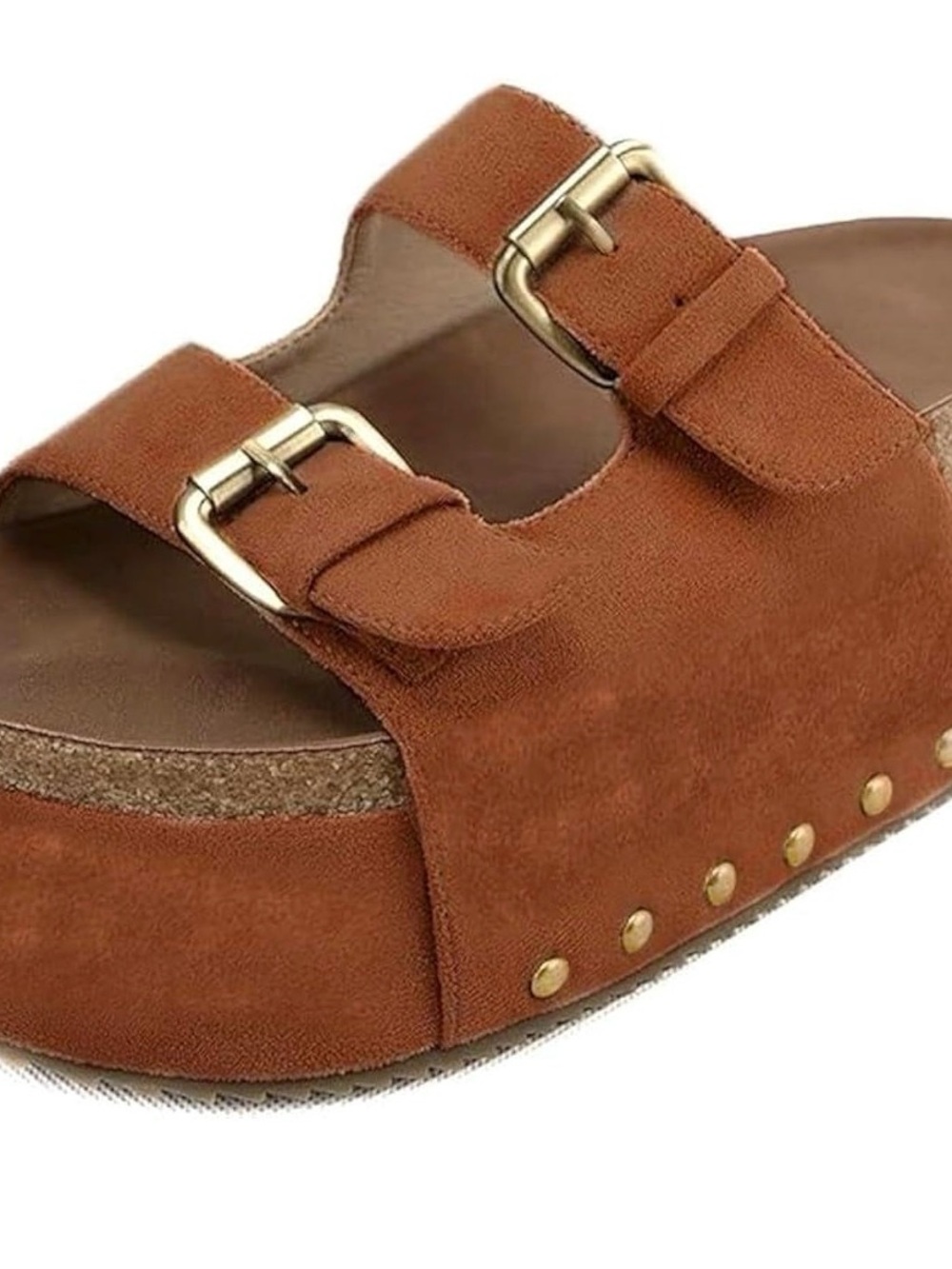 Women's Brown Suede Platform Buckle Sandals